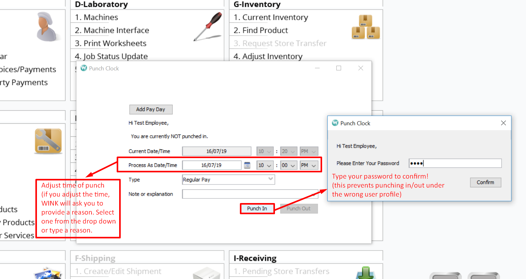 Punch Clock How to punch in and out WINK
